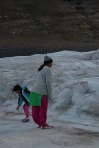 Indian woman on ice field